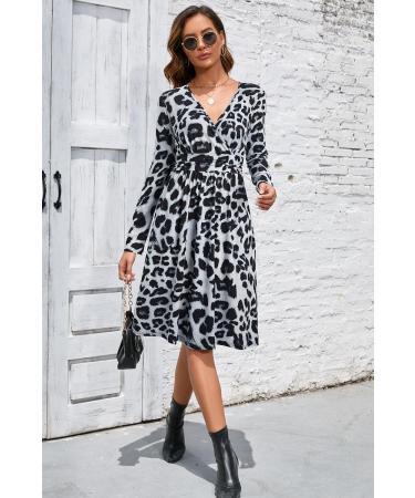 OUGES Women's Spring Casual Midi Dress - Long Sleeve V-Neck Floral Wrap Dress with Pockets - Buy Online on SooperMarket.com