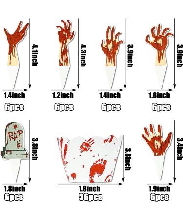 72PCS Halloween Cupcake Toppers - Zombie Hand Tombstone & Horror Red Handprint Cupcake Supplies for Halloween Party - Buy Online on SooperMarket.com