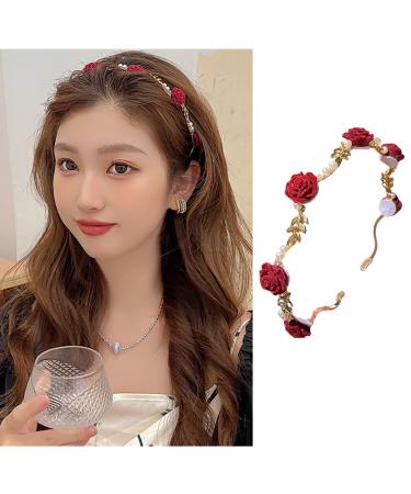 AIUPUOC Valentine Hair Clips Flower Metal Hair Accessories Exquisite Red Rose Gold Metal Design Elegant Hair Hoop Hairbands Hair Band Hairpin for Women Girls Scrunchies 1Pcs