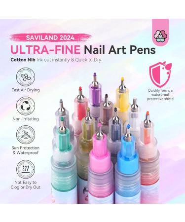 SAVILAND Nail Art Pens Set - 12 Colors 0.5MM Quick Drying Acrylic Nail Polish Markers for DIY Nail Art Design & Graffiti - Buy Online on SooperMarket.com