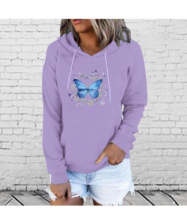 oelaio Women Long Sleeve Cropped Hoodies Loose Comfy Fashion Print Pullover Sweatshirts Fall Winter Clothes 2023 for Leggings Purple - Buy Online on SooperMarket.com