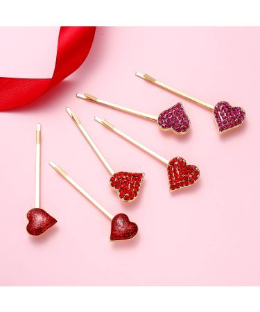 12 Pack Boderier Valentine's Day Heart Bobby Pins - Red Enamel Rhinestone Hairpins for Women & Girls - Buy Online on SooperMarket.com