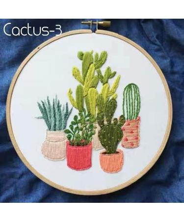 Highkick Cactus Series Embroidery Starter Kit for Adults - Stamped Pattern, Floss, Needles, and Hoop Included! Perfect for Beginners - Buy Online on SooperMarket.com