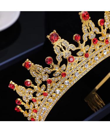 Kamirola Queen Crystal Tiara Headband for Women - Gold Red Wedding Hair Accessory - Buy Online on SooperMarket.com