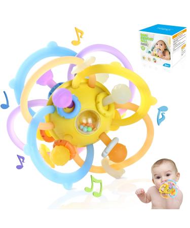 Orzbow Baby toys 0 3 6 months Montessori toys 1 year dental aid baby bite ring baby cooling bpa-free rattball gripball baby sensorik balls toys Kielzeuzen Baby for babies 0-18 months lemon yellow