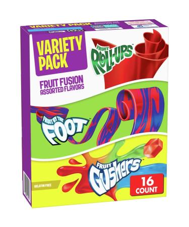 Fruit Roll-Ups, Fruit by the Foot, Gushers, Snacks Variety Pack, 16 ct