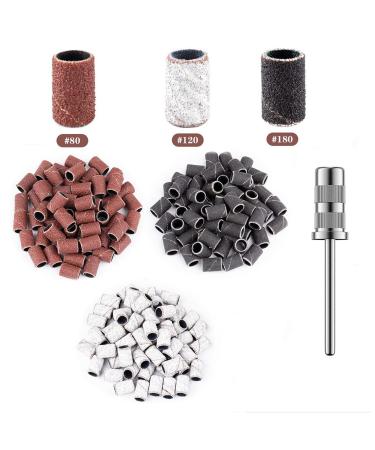 Luckaide grinding sleeve nail cutter grinding cap nail miller 75pcs grinding sleeve with nail drill box 80/120grit nail art grinding tape nail miller attachment for manicure pedicure nail care white+black+red grinding sleeve