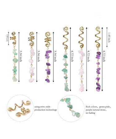 Vinswet Colored Natural Stone Tassels Hair Jewelry for Braids - Pack of 6 Green Pink Purple Gems - Dreadlock Accessories for Women Girls - Buy Online on SooperMarket.com