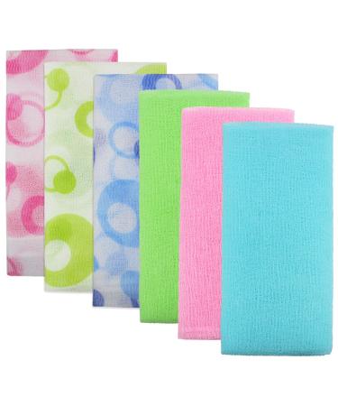 Meetory 6 Pieces Exfoliating Nylon Bath Cloth Towel  35 inches (90cm) Beauty Skin Bath Wash Cloth Towel Massage Bath Cloth for Women and Men