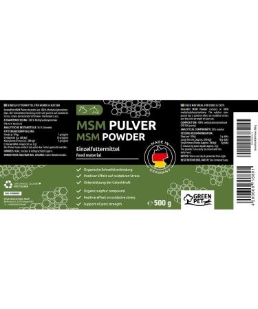 Greenpet MSM Powder for Dogs & Horses | 500g High-Purity Methylsulfonylmethane | 99.94% Pure Organic Sulfur for Joint Health Tendons & Cartilage Support - Buy Online on SooperMarket.com