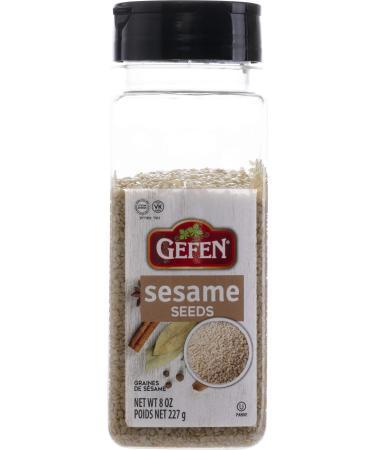 Gefen Whole Hulled White Sesame Seeds, 8oz Shaker Canister, Double Spout For Pouring & Sprinkling