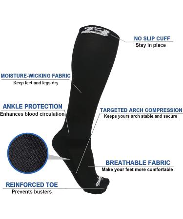 5XL Black Plus Size Compression Socks for Wide Calf Men & Women - 20-30 mmHg Breathable Knee High Support - Buy Online on SooperMarket.com