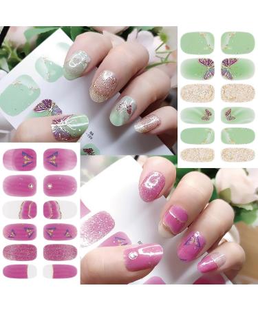 10 Sheets Butterfly Nail Stickers - Self Adhesive Full Nail Wraps & Glitter Decals for DIY Manicure Kits - Perfect Nail Art Supplies for Women & Girls - Buy Online on SooperMarket.com