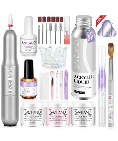 SAVILAND Acrylic Nail Kit with Nail Drill - Professional Use Only Acrylic Powder and Liquid Set Nail Tools Kit Acrylic Set with Acrylic Nail Brushes for Acrylic Nails Application Home DIY