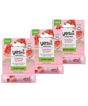 Yes To Watermelon Hydrating Lip Balm Refreshing Non-Sticky Formula That Restores Dry Cracked Lips & Locks In Moisture With Apricot Kernel Oil & Antioxidants Natural & Cruelty Free 0.15 Oz 3-Pack All Skin Types