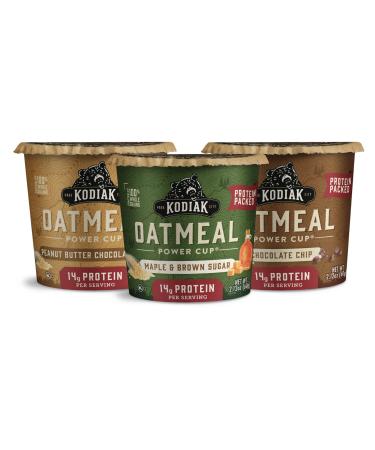 Kodiak Cakes Instant Oatmeal Cups - 100% Whole Grains, Peanut Butter Chocolate Chip, Maple & Brown Sugar, & Chocolate Chip (Pack of 12) Variety Pack