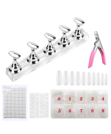 LIONVISON Nail Display Stand Magnetic Nail Tip Holder for Painting Nails Practice Nail Art Stand 500 Pcs Fake Nails Tips 54 Pcs Adhesive Clay 10 Sheets Nail Glue Jelly Sticker Nail Clipper