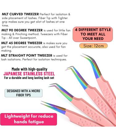 Professional Fiber Tip Lash Tweezers Set - Japanese Steel, Curved & Volume Lash Tweezers - Blush Pink - My Lash Tools - Buy Online on SooperMarket.com