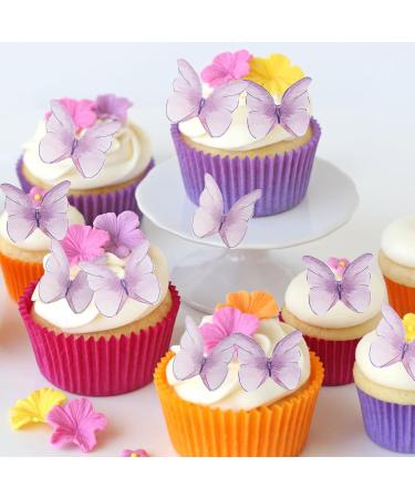 Alegre Edible Butterflies for Cake - 48 Purple Cupcake Toppers & Cake Decorations | Perfect for Birthdays Weddings & Baptisms - Buy Online on SooperMarket.com
