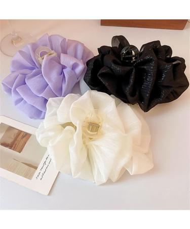 LONGLUAN Bow Bubble Clips Chiffon Silk Bubble Bow Hair Claw Jaw Clip Layered Bubble Mesh Tulle Fluffy Hair Clips Large Claw Clips for Thick Hair (2pcs-B) - Buy Online on SooperMarket.com