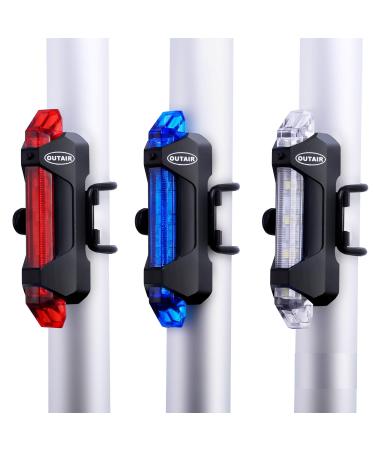 Outair USB Rechargeable Bike Light Front and Rear Bicycle Light Set Scooter Light 5 LEDs 4 Modes Head Back Cycling Flashing Safety Warning Lamp White&Red&Blue