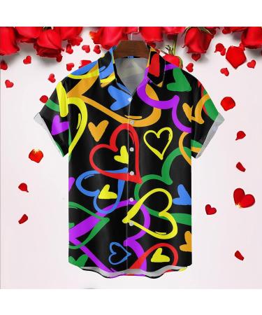 Men's Valentine's Day Heart Print Button Down Shirt - Classic Fit Beach Vacation Blouse | 4XL - Buy Online on SooperMarket.com