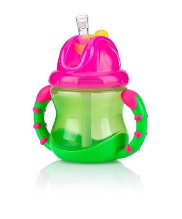 Nuby Two-Handle Flip N' Sip Straw Cup 8oz - Green/Pink | Leak-Proof Design - Buy Online on SooperMarket.com