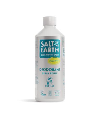 Salt of the Earth - Natural Deodorant Spray Refill - Certified Natural Vegan Long Lasting Protection Leaping Bunny Approved Made in the UK - 500ml (Uncented 500ml) Uncented 500 ml (Pack of 1)