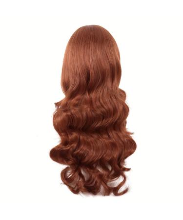 MapofBeauty 28-Inch Ginger Orange Wavy Wig with Side Part Bangs - Long Curly Hair for Women - International Shipping Available - Buy Online on SooperMarket.com