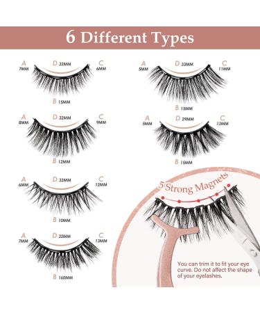 Magnetic Eyelashes with Eyeliner Kit - 6 Pairs 3D Natural Look Reusable False Lashes - Long Lasting Magnetic Liner - Includes Mirror Box and Professional Tweezers - No Glue Needed - Buy Online on SooperMarket.com