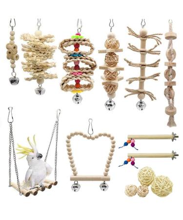 Allazon 18 pieces parrot toys set bird toys for birds parrot swing bird's swing swing rigid rods for birds birds toy bird parrot swing toys style 4