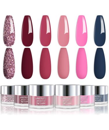 Lavender Violets 14g x 6 Colors Acrylic Dip Powder French Nail Art Manicure Large Capacity Dipping Powder Nail Powder Autumn Fall Winter Royal Blue Red J213