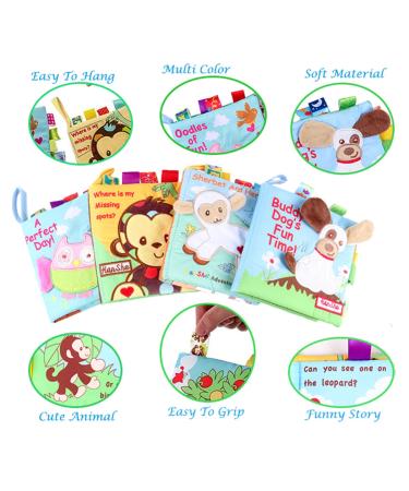 HanShe Baby Soft Cloth Book Set - High Contrast Crinkle Book 4 PCS for 0-6 Months | Educational Learning Toy for Infants | Fabric Baby Activity Book for Boys and Girls | Yellow - Buy Online on SooperMarket.com