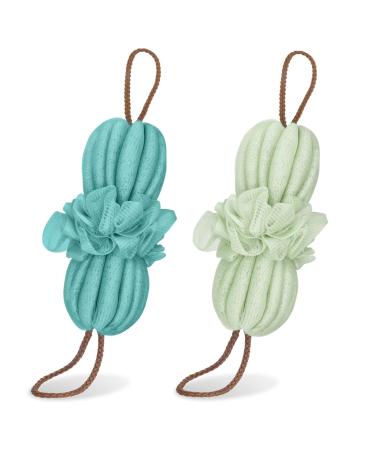 Toplive 2Pcs Bath Shower Loofah Sponge Long Stretch Back Sponge Exfoliating Back Scrubber for Shower for Women and Men-Navy+Green