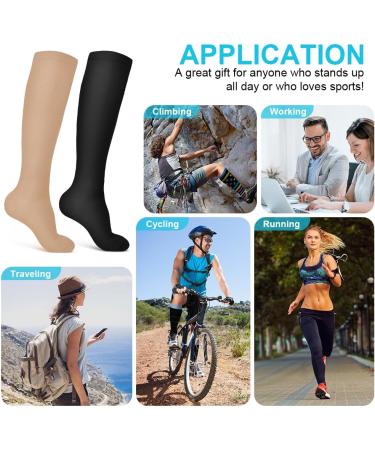 Acwoo Compression Stockings for Men & Women - Medical Knee Socks (L/XL) - 2 Pairs Black & Beige - Thrombosis Support - Buy Online on SooperMarket.com