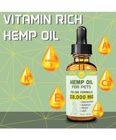 Epic Chimp Feline Hemp Oil 28,000mg with Vegan Omegas 3 & 6 | Vitamin E | Healthy Skin & Fur | 1oz - Buy Online on SooperMarket.com