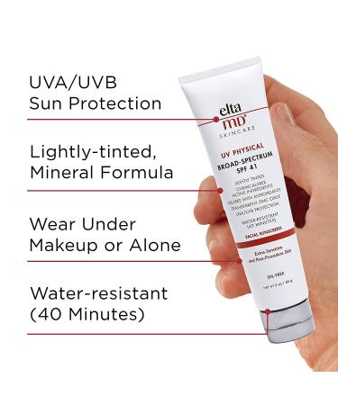 EltaMD UV Physical SPF 41 Tinted Mineral Sunscreen - Chemical-Free Sun Protection for Sensitive Skin - 3 Ounce - Buy Online on SooperMarket.com