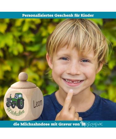 Personalized Wooden Milk Tooth Pot for Boys - Engraved Tractor Design | Perfect Gift for Birthday & Baptism | Unique Tooth Box - Buy Online on SooperMarket.com