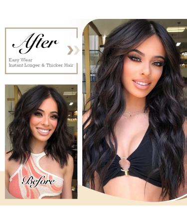 FESHFEN Invisible Wire Hair Extensions 20 Inch | Long Wavy Synthetic Hairpiece for Women | Brown Highlighted Caramel Blonde - Buy Online on SooperMarket.com
