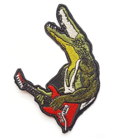 Funny Crocodile Rock and Roll Red Guitar Punk Rock Patches Appliques Fabric Decorating for Hat Cap Polo Backpack Clothing Jacket T-Shirt DIY Embroidered Iron On/Sew On Patch