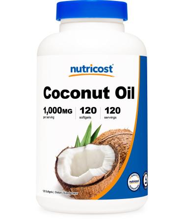Nutricost Coconut Oil Softgels (1000mg) 120 Softgels - Extra Virgin Coconut Oil - Gluten Free and Non-GMO