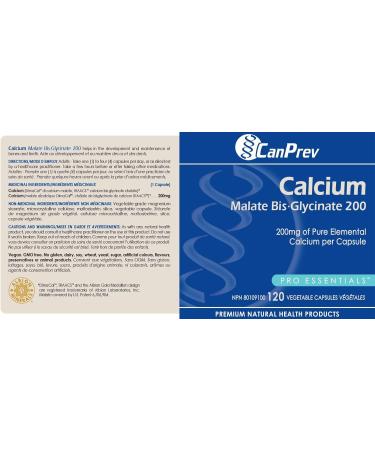CanPrev Calcium Malate Bis-Glycinate Supplement | 120 Capsules | Therapeutic 200mg Elemental | Ideal for Healthy Bones Teeth Muscle Cramps Promote Relaxation & Digestive System - Buy Online on SooperMarket.com