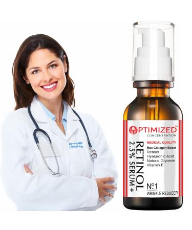 Retinol Serum 2.5% with Hyaluronic Acid, Vitamin E - Reduce Wrinkles, Even Skin Tone - Collagen Boost - 1 fl oz - Buy Online on SooperMarket.com