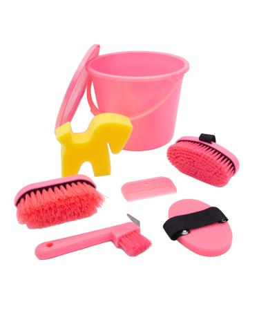 PFIFF 102361 Grooming set lockable grooming bucket filled grooming box horse care pink