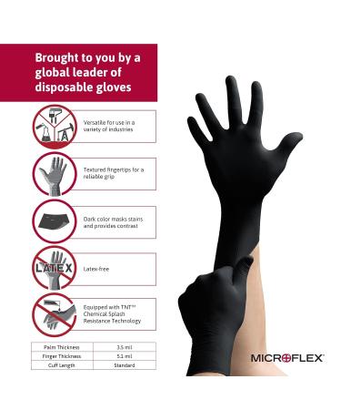 Microflex Onyx N64 Disposable Nitrile Exam Gloves - Medium Black (Box of 100) with Textured Fingertips for Automotive Metal Fabrication - Pack of 100 - Buy Online on SooperMarket.com