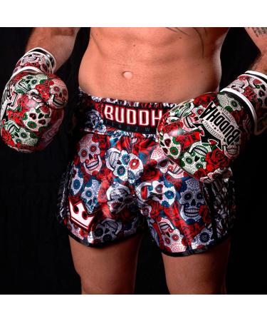 Buddha Fight Wear Fantasy Luzbel Boxing Gloves - 16oz Red - Muay Thai & Kickboxing - Odor-Resistant Synthetic Leather - Reinforced Seams - Unique Designs - Buy Online on SooperMarket.com