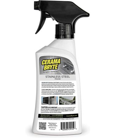 Cerama Bryte 16 oz Stainless Steel Appliance Cleaner & Polish Spray with Mineral Oil + Microfiber Cloth - Buy Online on SooperMarket.com