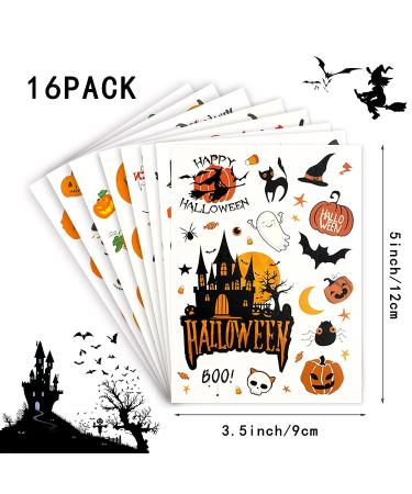 Whaline Halloween Temporary Tattoos - 270+ Waterproof Tattoo Stickers for Boy Girl Party Favors - Pumpkin Witch Ghost Bat Designs - Face Arm Body Decorations - Buy Online on SooperMarket.com
