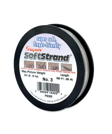 Super Softstrand, Vinyl-Coated Stranded Stainless Steel Picture Wrapping Wire, Size #3, 20 lb / 9 kg, 180 ft / 54 m Retail Spool Size #3, 20 lb / 9 kg Stainless