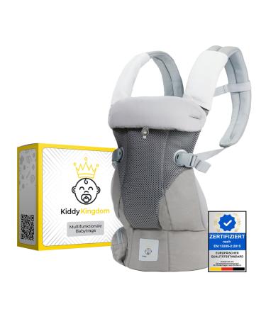 Kiddy Kingdom ergonomic baby carrier newborn from birth - 3 in 1 multifunctional children's stretcher from 0-36 months - baby carrier with 3d soft mesh - cotton - baby wearing strap - baby carrier bag - gray